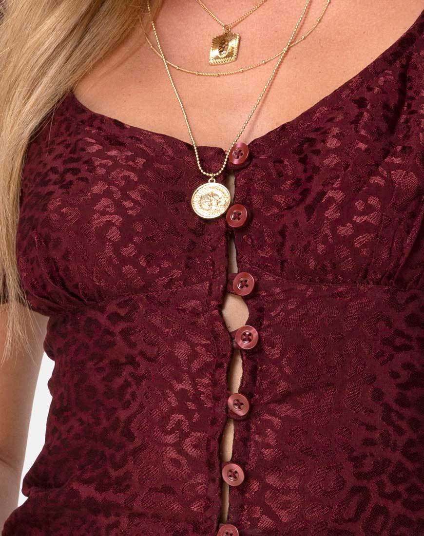 Top Monda en satin Cheetah Burgundy