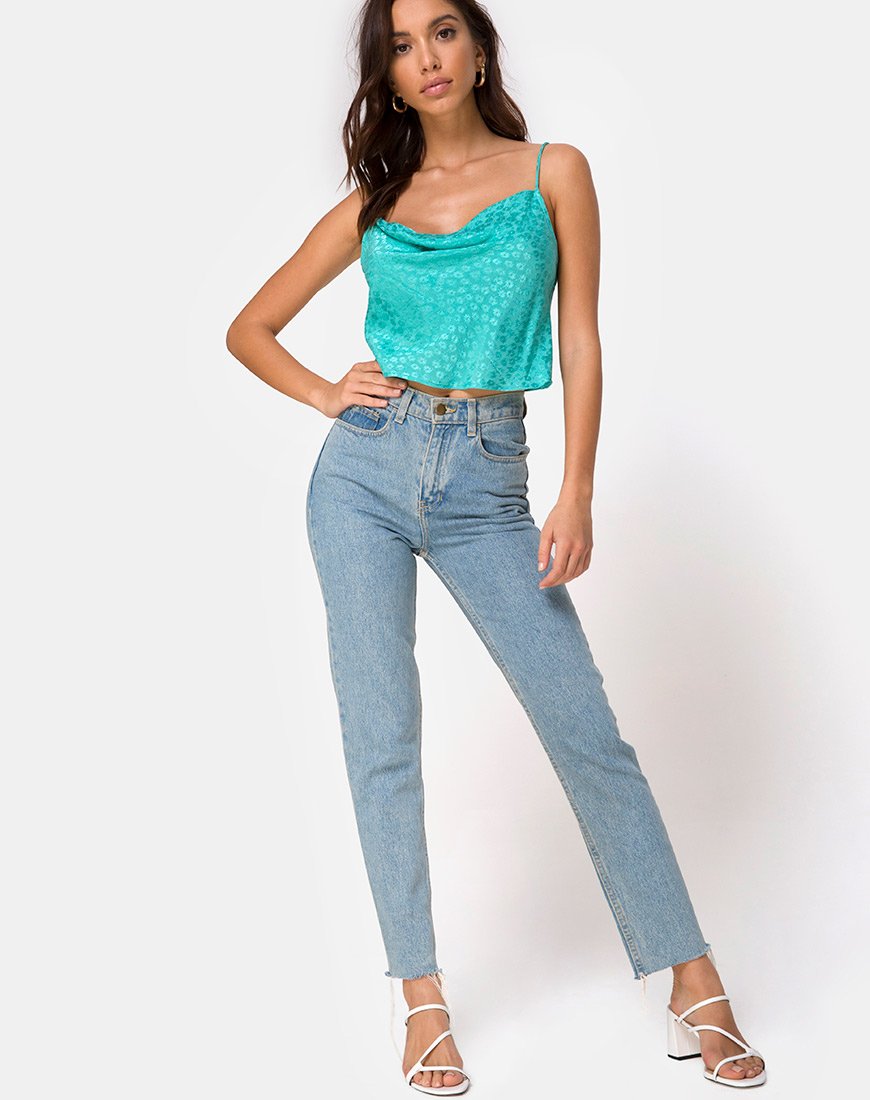 Image de Mordes Top in Satin Ditsy Rose Blue