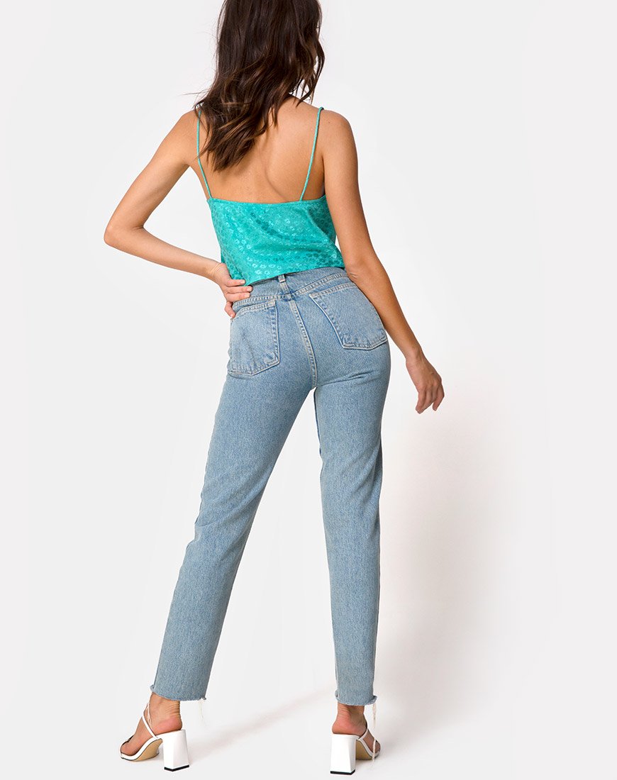 Image de Mordes Top in Satin Ditsy Rose Blue