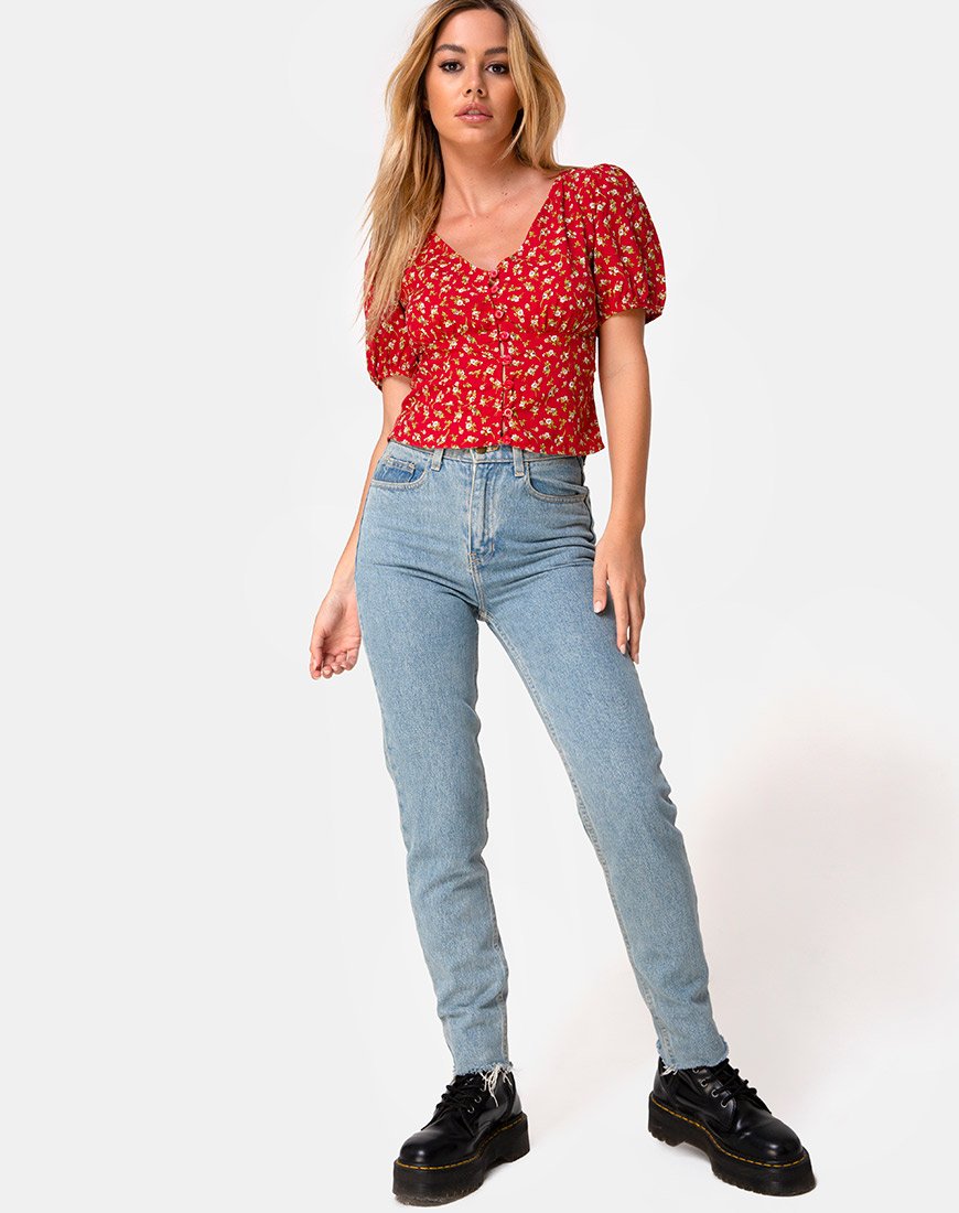 Image de Moria Top in Falling For You Floral Red