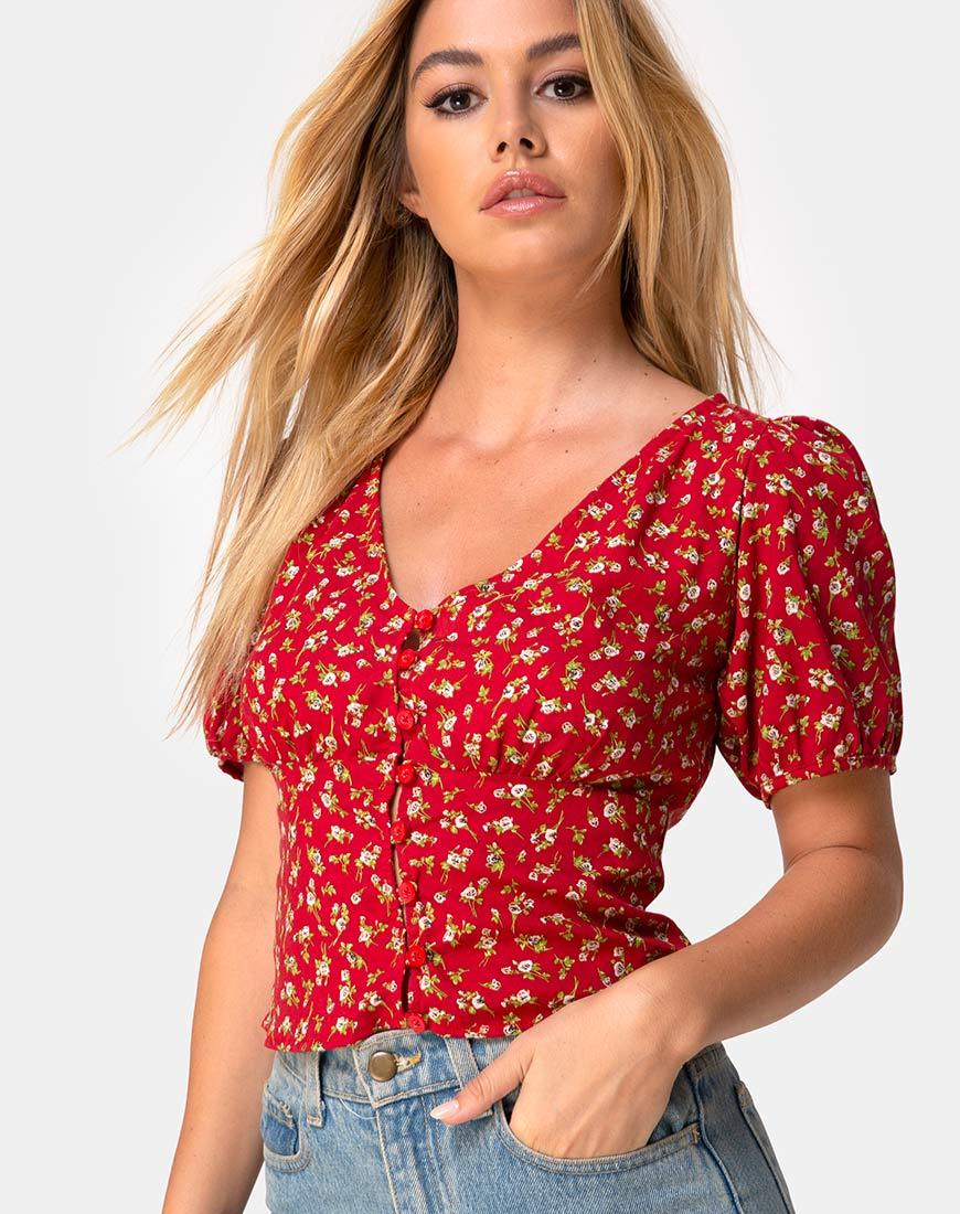 Top Moria en Falling For You Floral Red