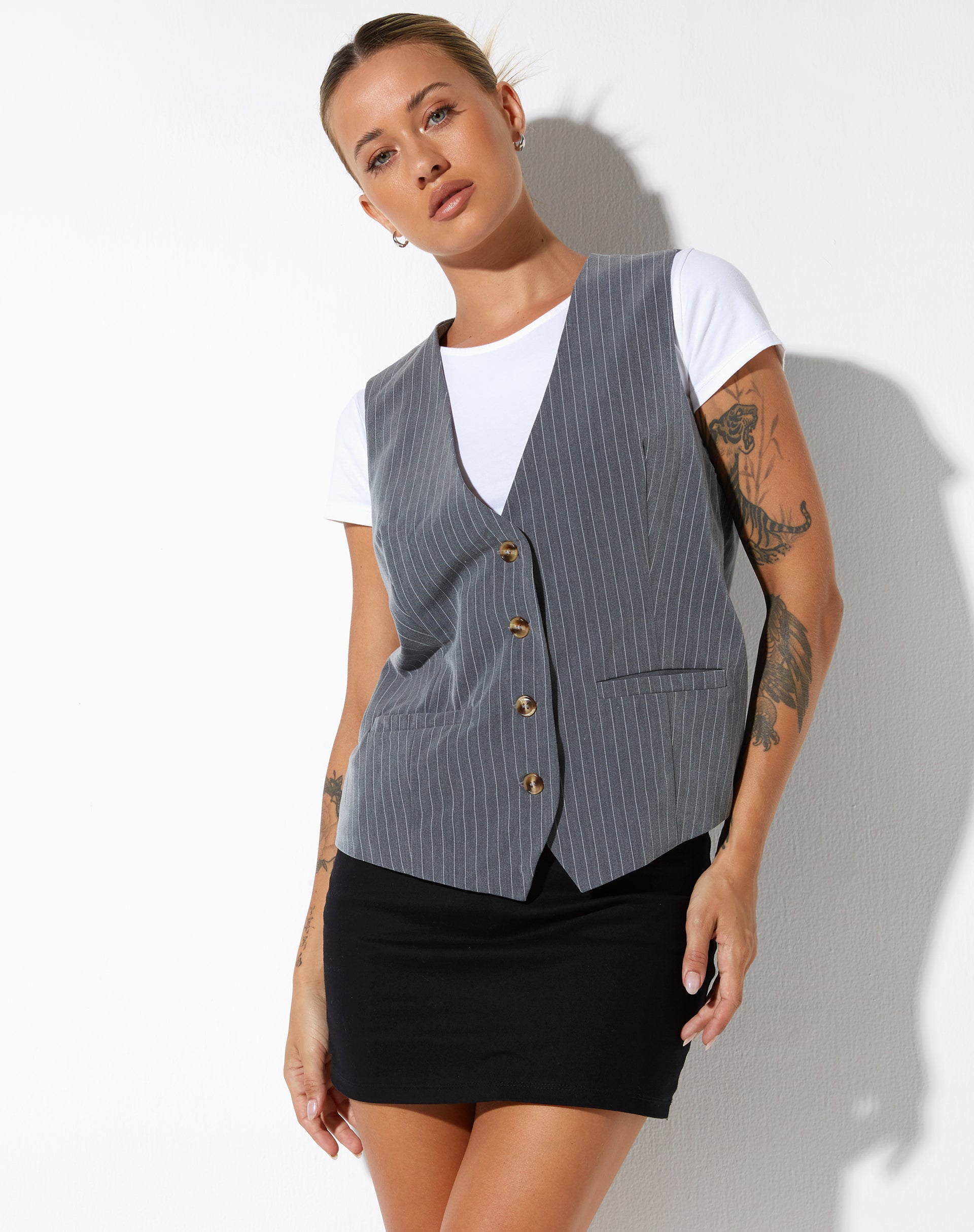 Image du gilet Moris en pinstripe gris
