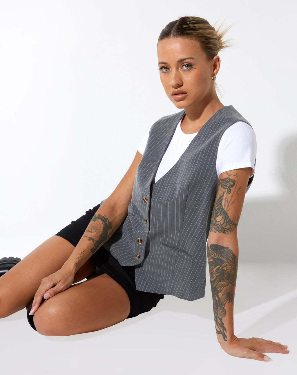 Gilet Moris en pinstripe gris