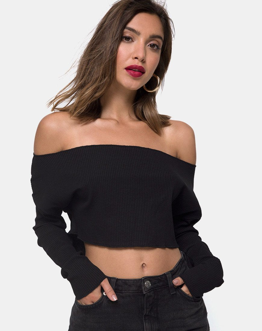 Image de Moss Crop Jumper in Black Rib