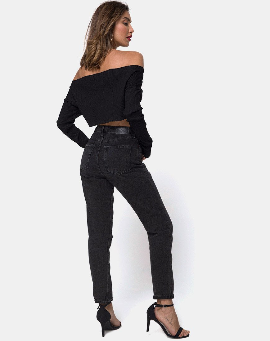 Image de Moss Crop Jumper in Black Rib