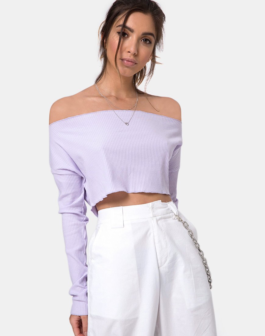 Pull Moss Crop en côtes lilas