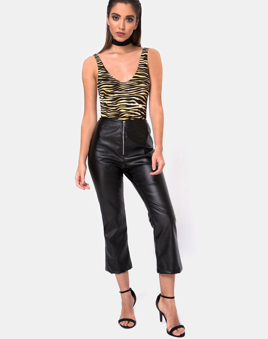 Pantalon moto en cuir végétalien noir