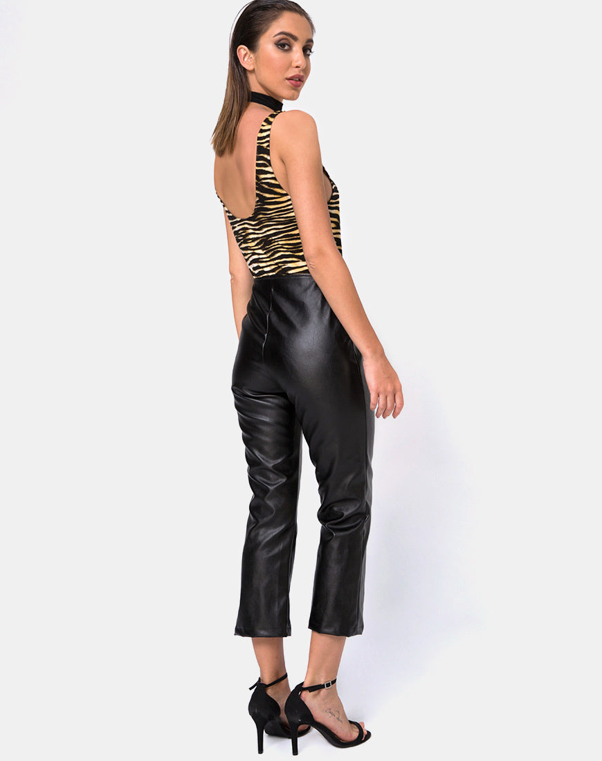 Pantalon moto en cuir végétalien noir