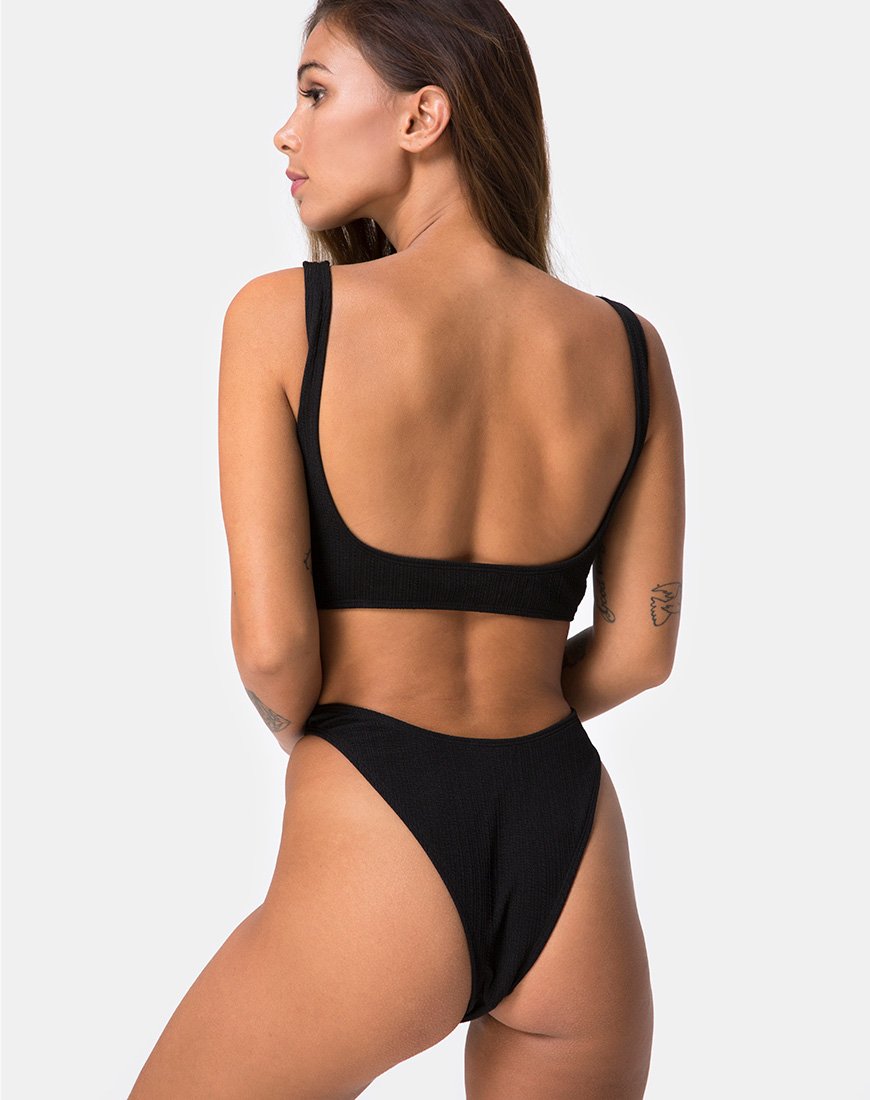 Top de bikini Mozu en côtes noir
