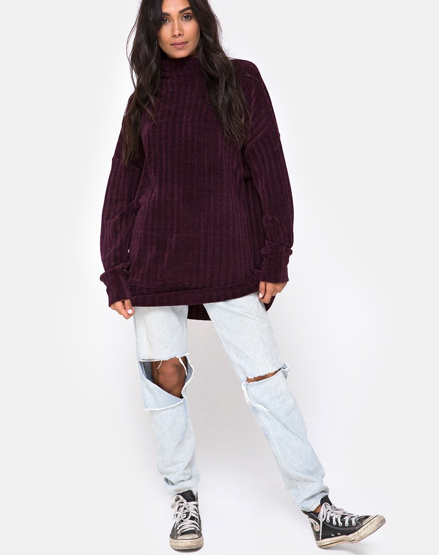Image of Neve Oversize Jumper Dress in Chenille Plum