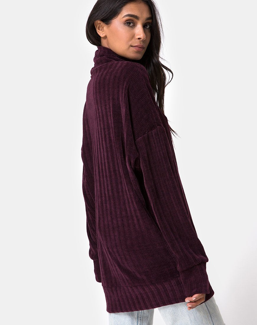 Neve Oversize Jumper Dress in Chenille Plum (Robe-chaussette surdimensionnée en chenille prune)