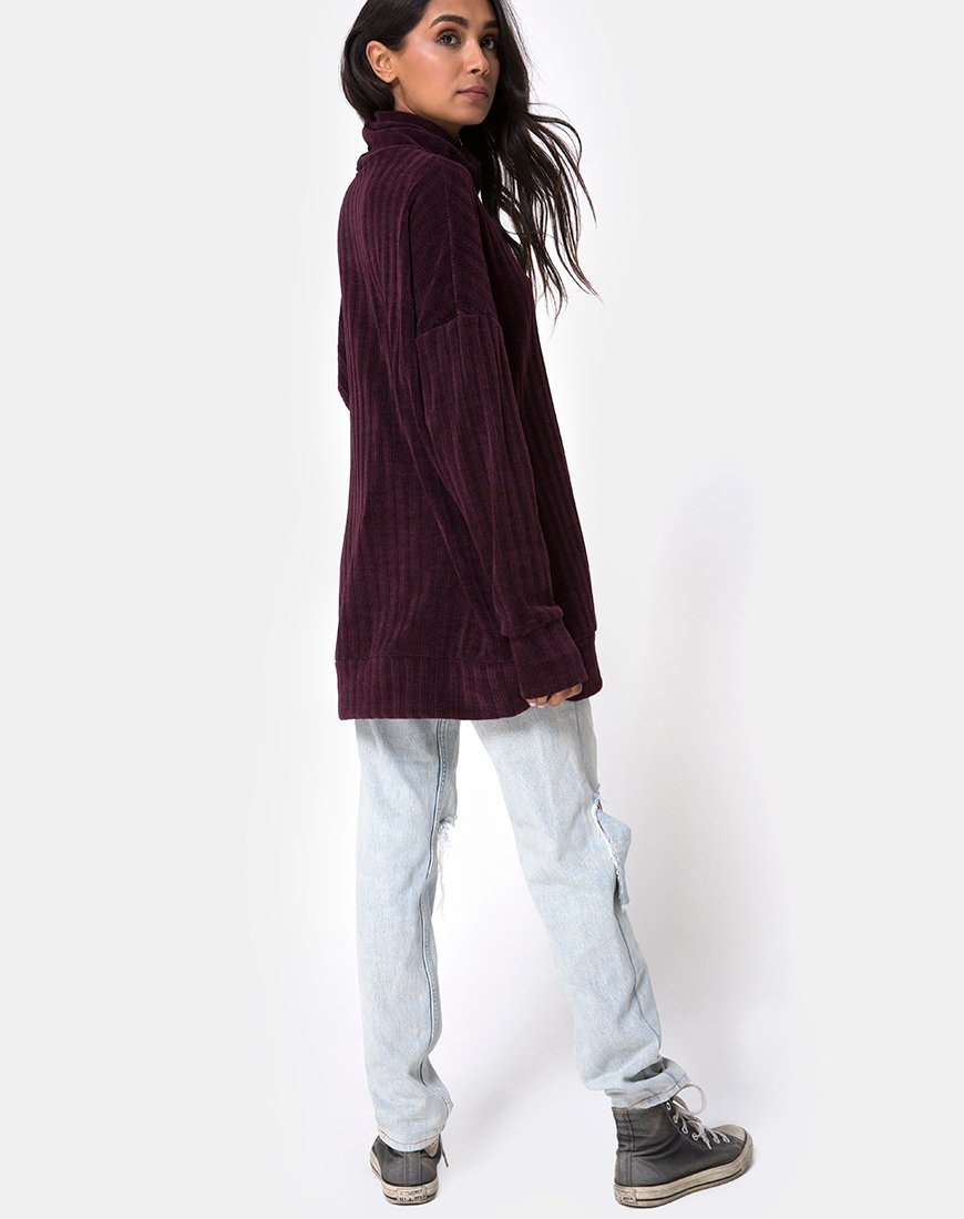 Image of Neve Oversize Jumper Dress in Chenille Plum