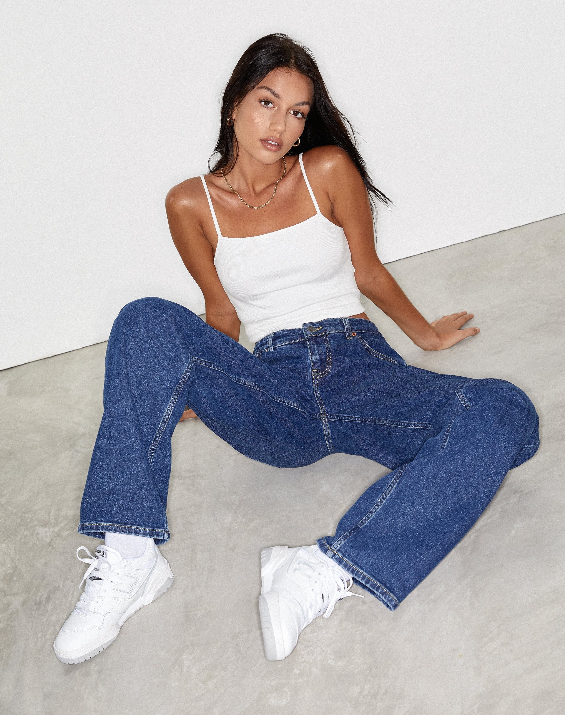 image de Jean parallèle à taille basse en bleu 90's