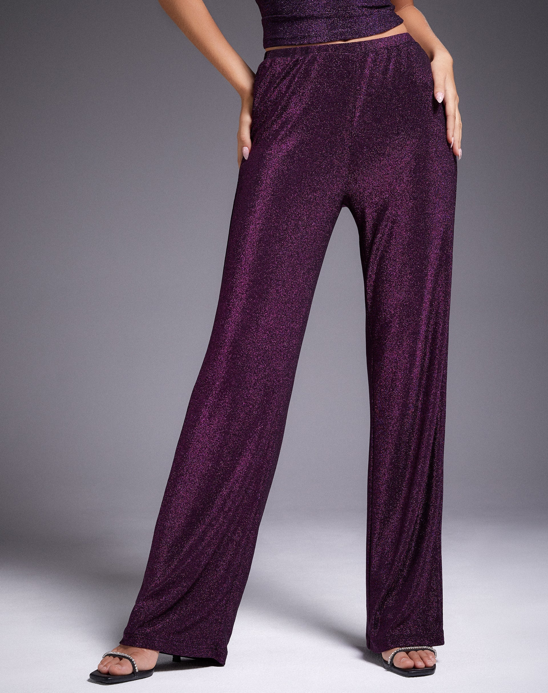 Image de Niran Wide Leg Trouser in Slinky Glitter Dark Purple