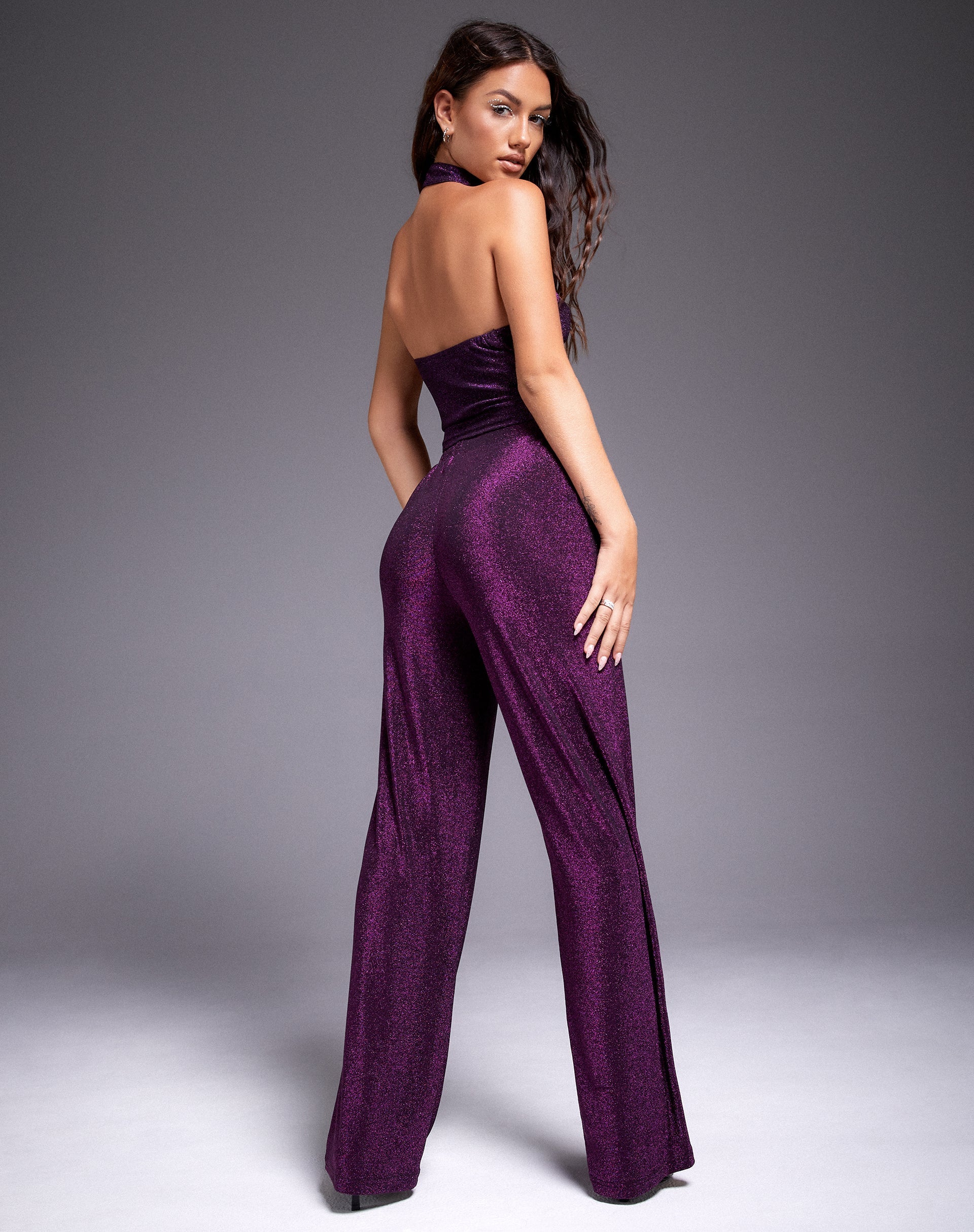 Image de Niran Wide Leg Trouser in Slinky Glitter Dark Purple