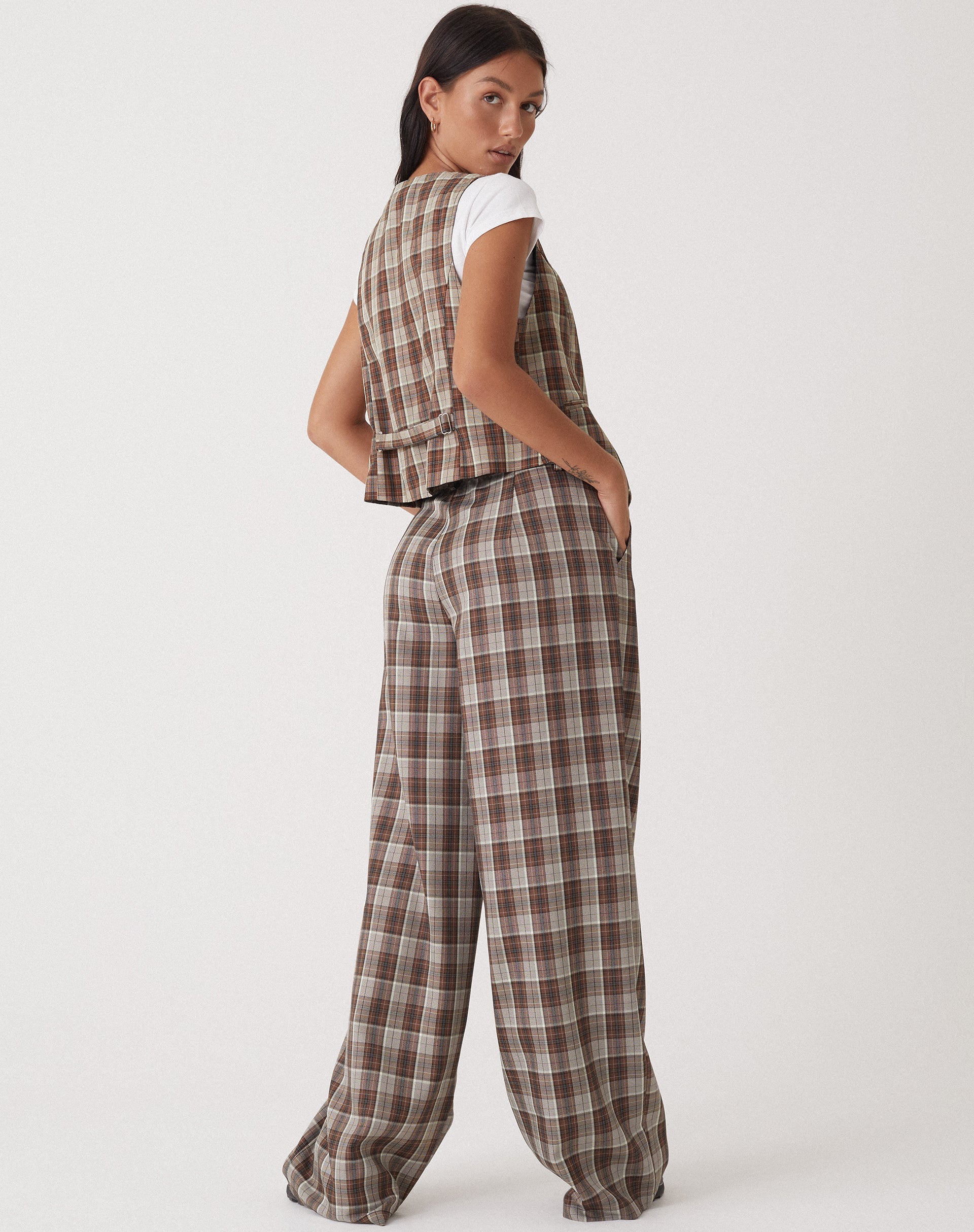 Image de marque de MOTEL X OLIVIA NEILL Pantalon Hondra à carreaux Tan Brown