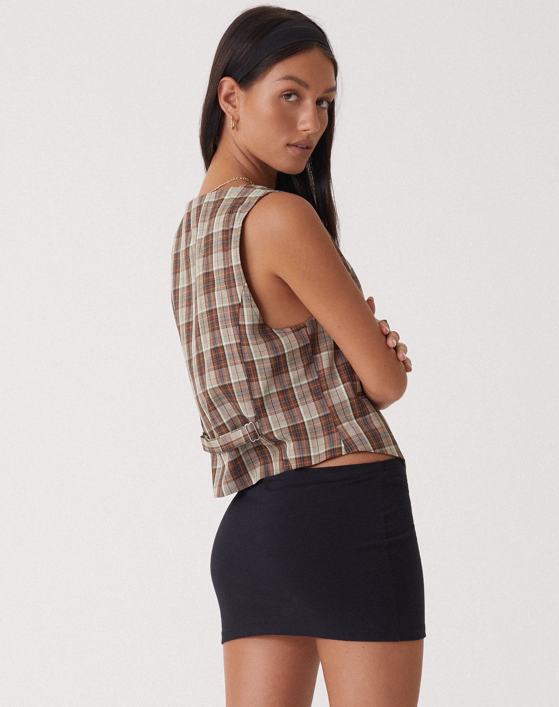 Image de Motel X Olivia Neill Vistana Vest in Check Tan Brown