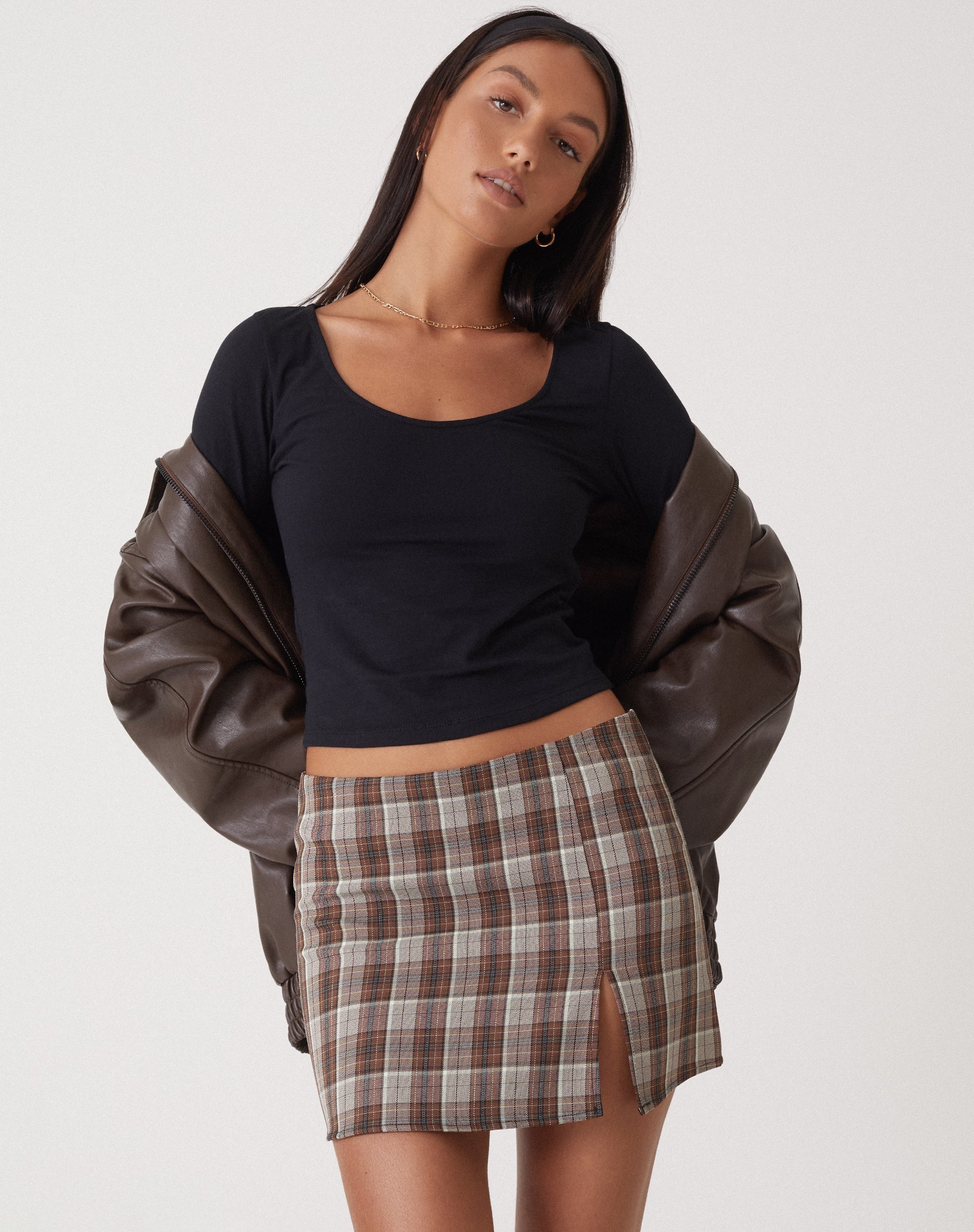 MOTEL X OLIVIA NEILL - Minijupe Pelma à carreaux - Tan Brown