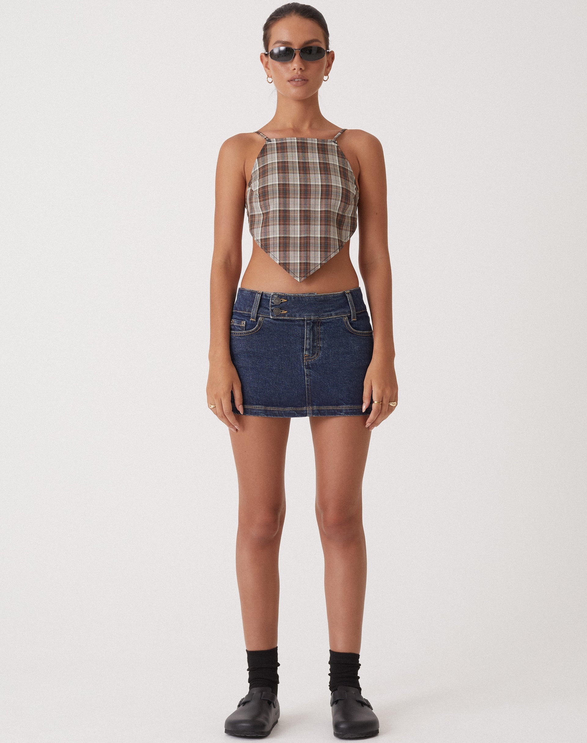 Image de Motel X Olivia Neill Wibi Top in Check Tan Brown
