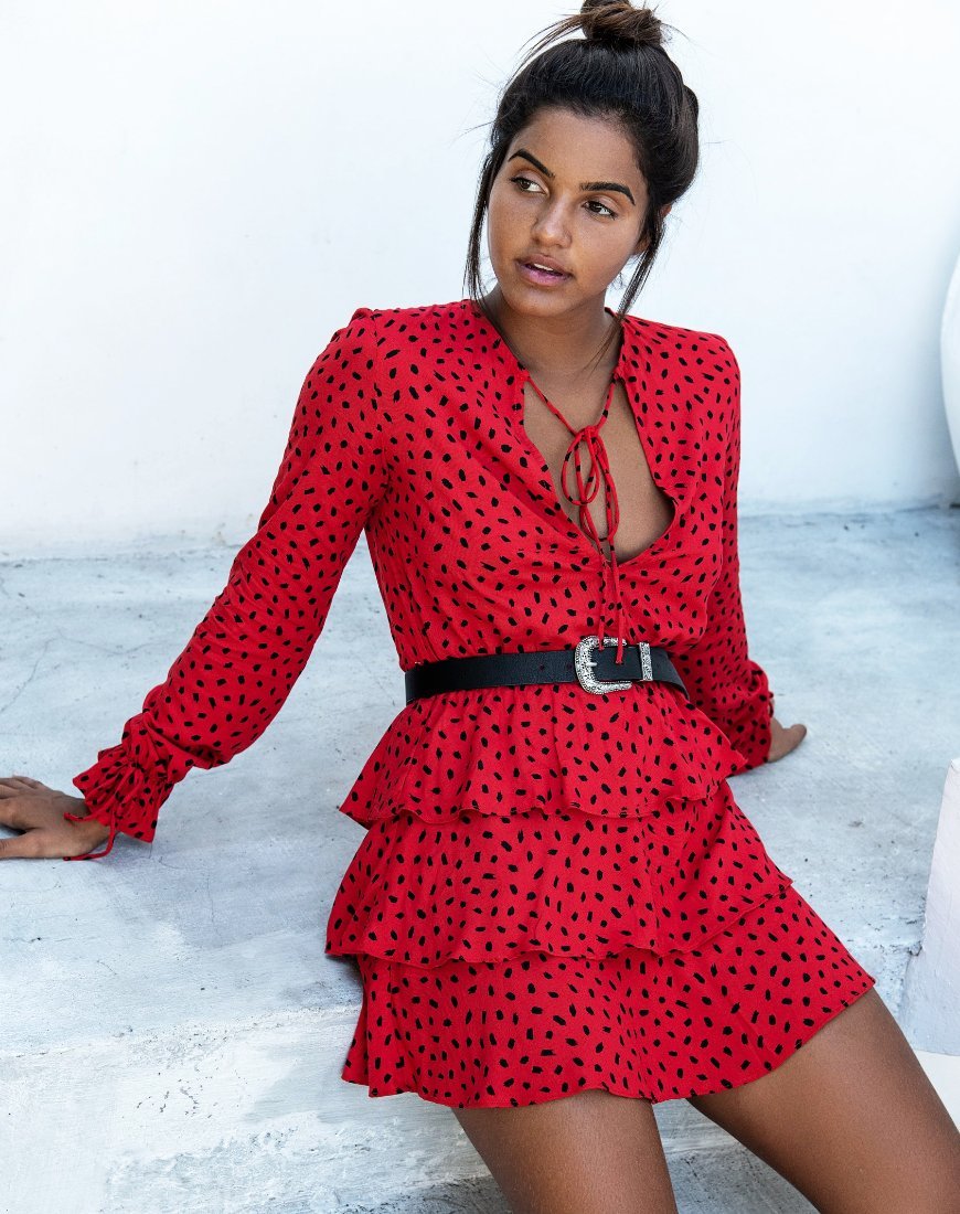 Kepsibelle - Robe en mini-points Diana rouge et noir