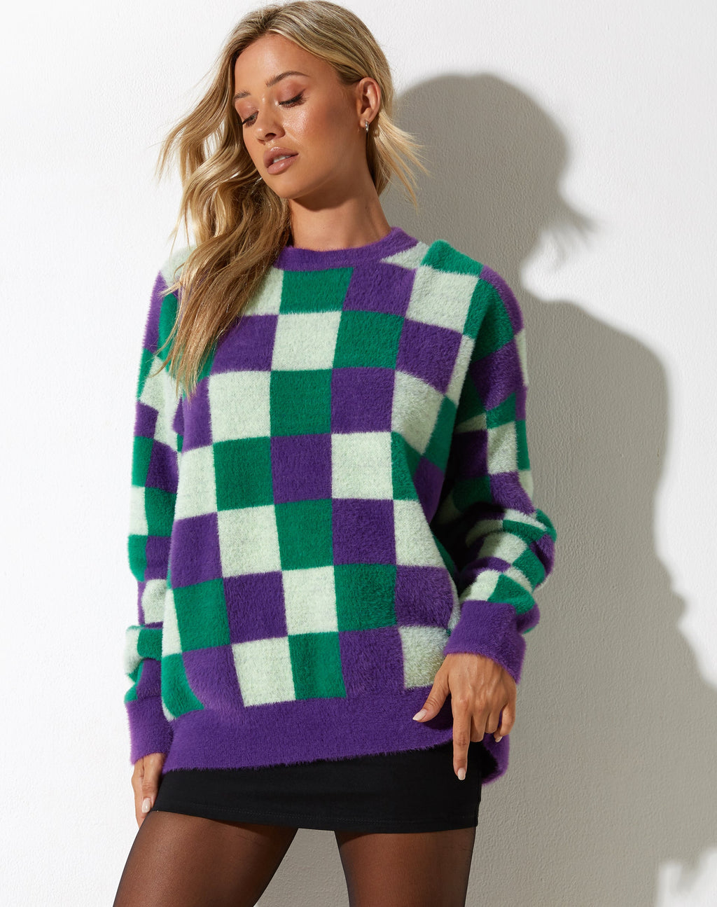 Pull Namari à carreaux vert violet