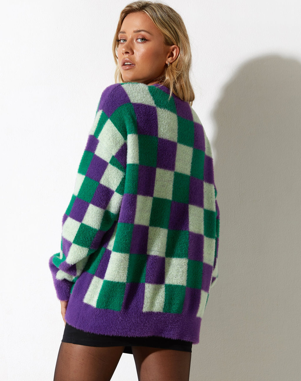 Pull Namari à carreaux vert violet
