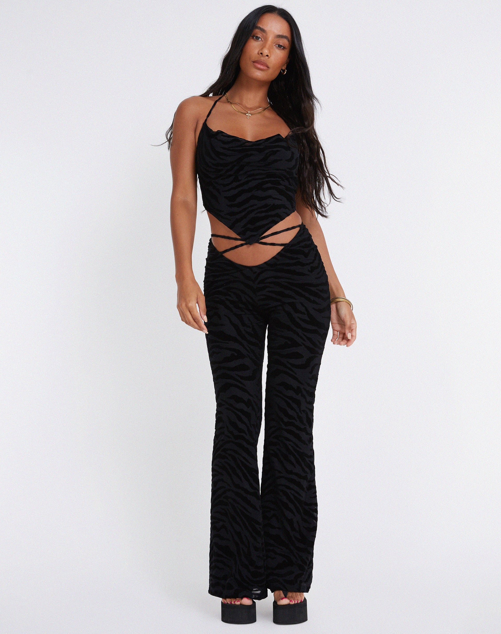 Image de Pantalon évasé Nancha en Zebra Flock Black