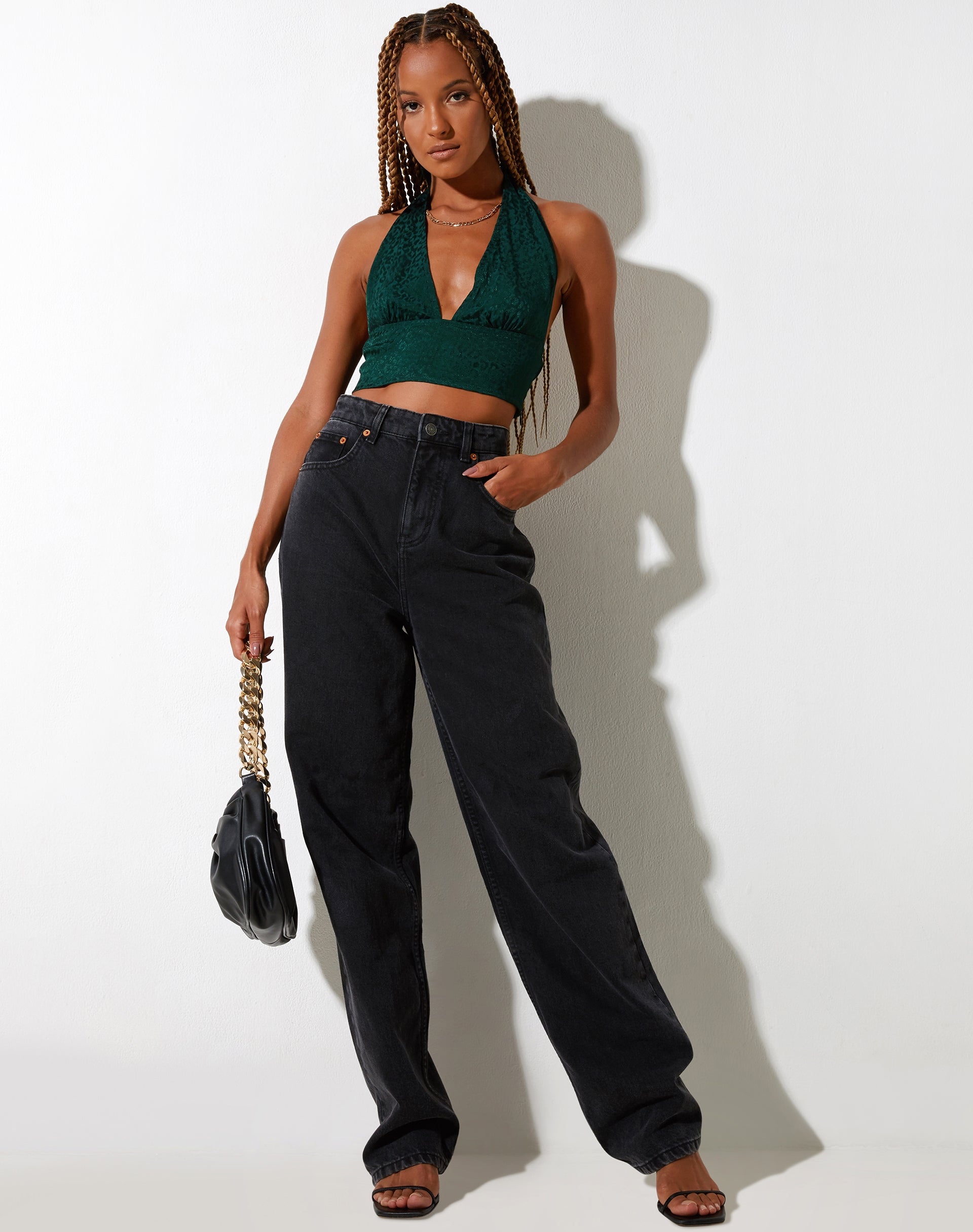 Image de Nanda Crop Top in Satin Cheetah Forest Green