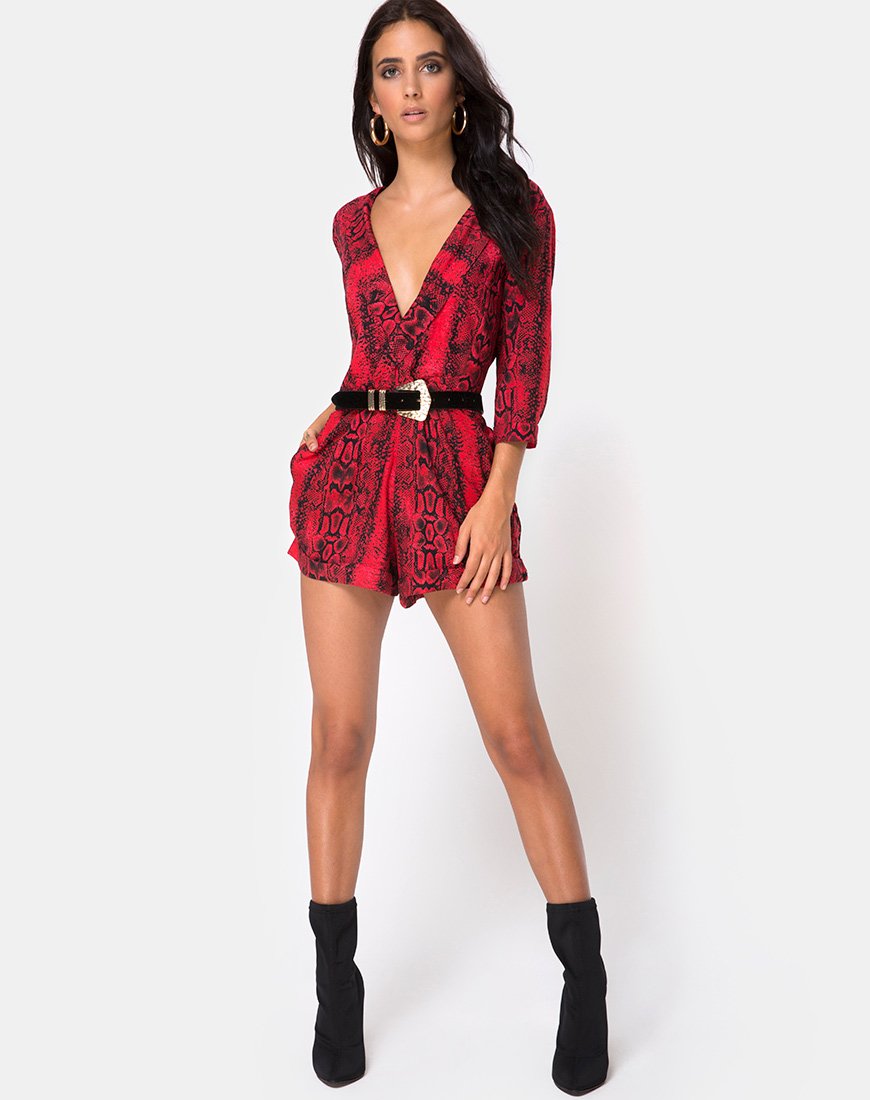 Image de Nanic Plunge Playsuit in Snake Red