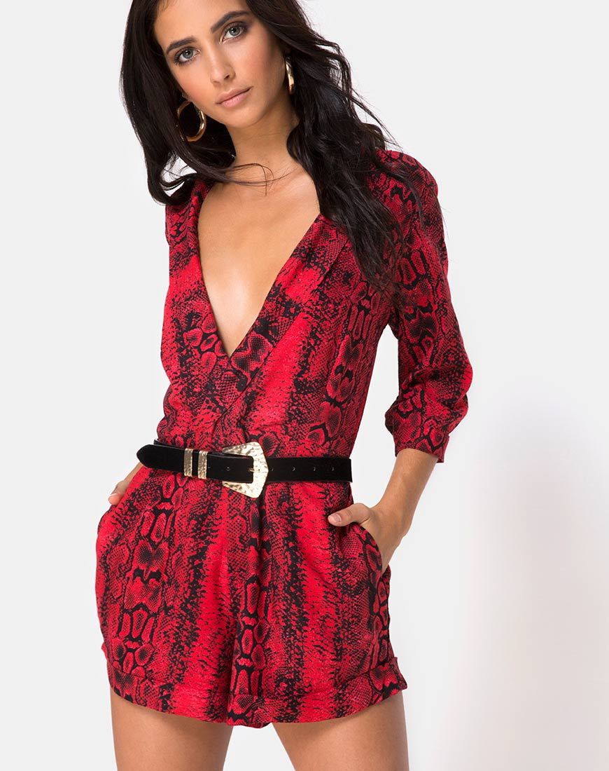 Image de Nanic Plunge Playsuit in Snake Red