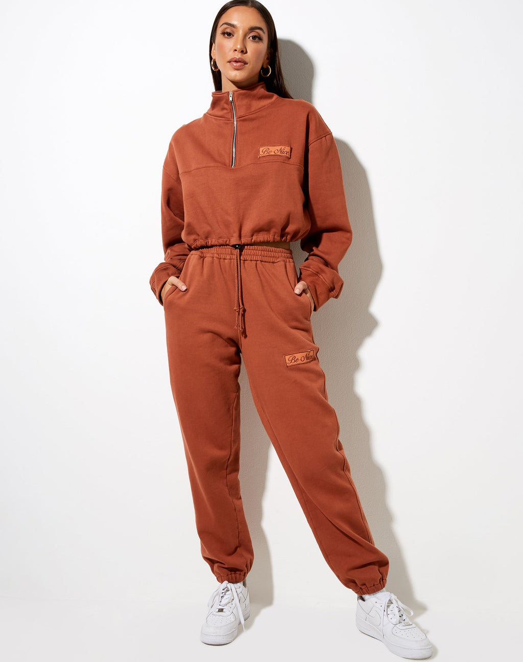 Pull Nar Zip Bungee Jumper in Burnt Brick 'Be Nice' Label Embro
