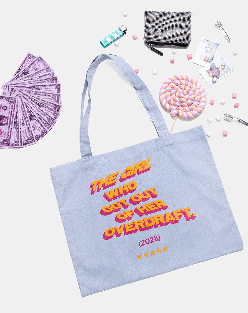 Image du sac fourre-tout en bleu doux avec texte sur le découvert Texte X Top Girl