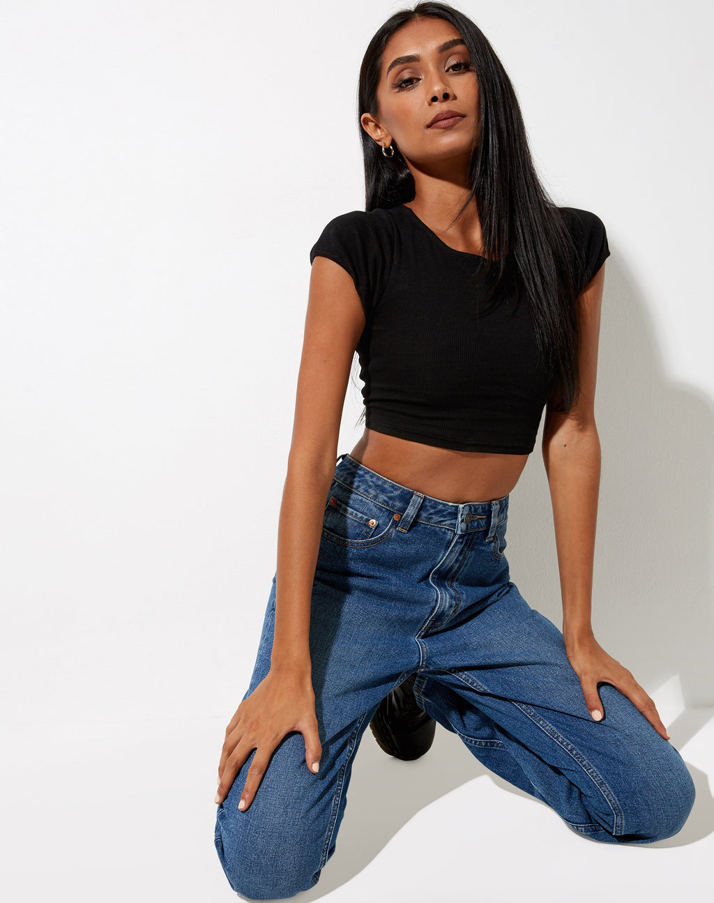 Natka Crop Top in Rib Black