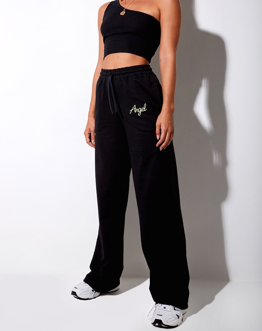 Pantalon de jogging Nattan en noir Broderie 'Angel' en vert néon