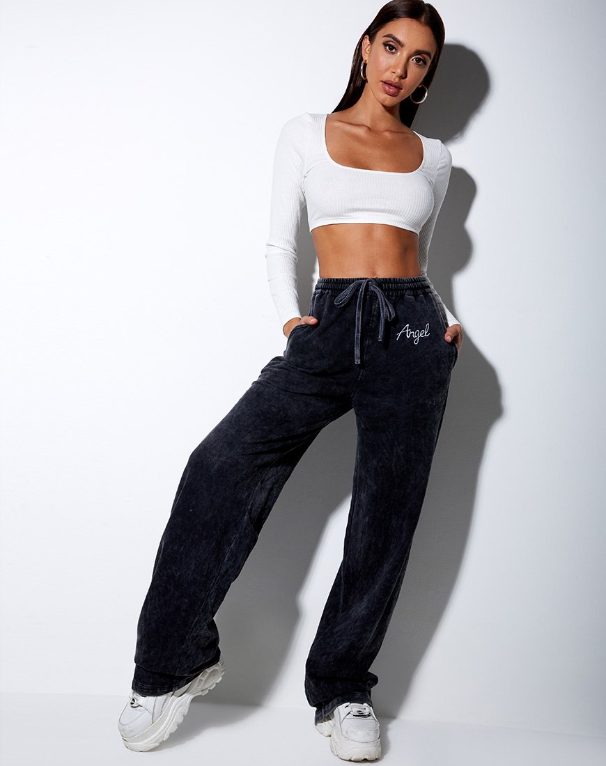 Pantalon de jogging Nattan en noir délavé avec broderie 'Angel