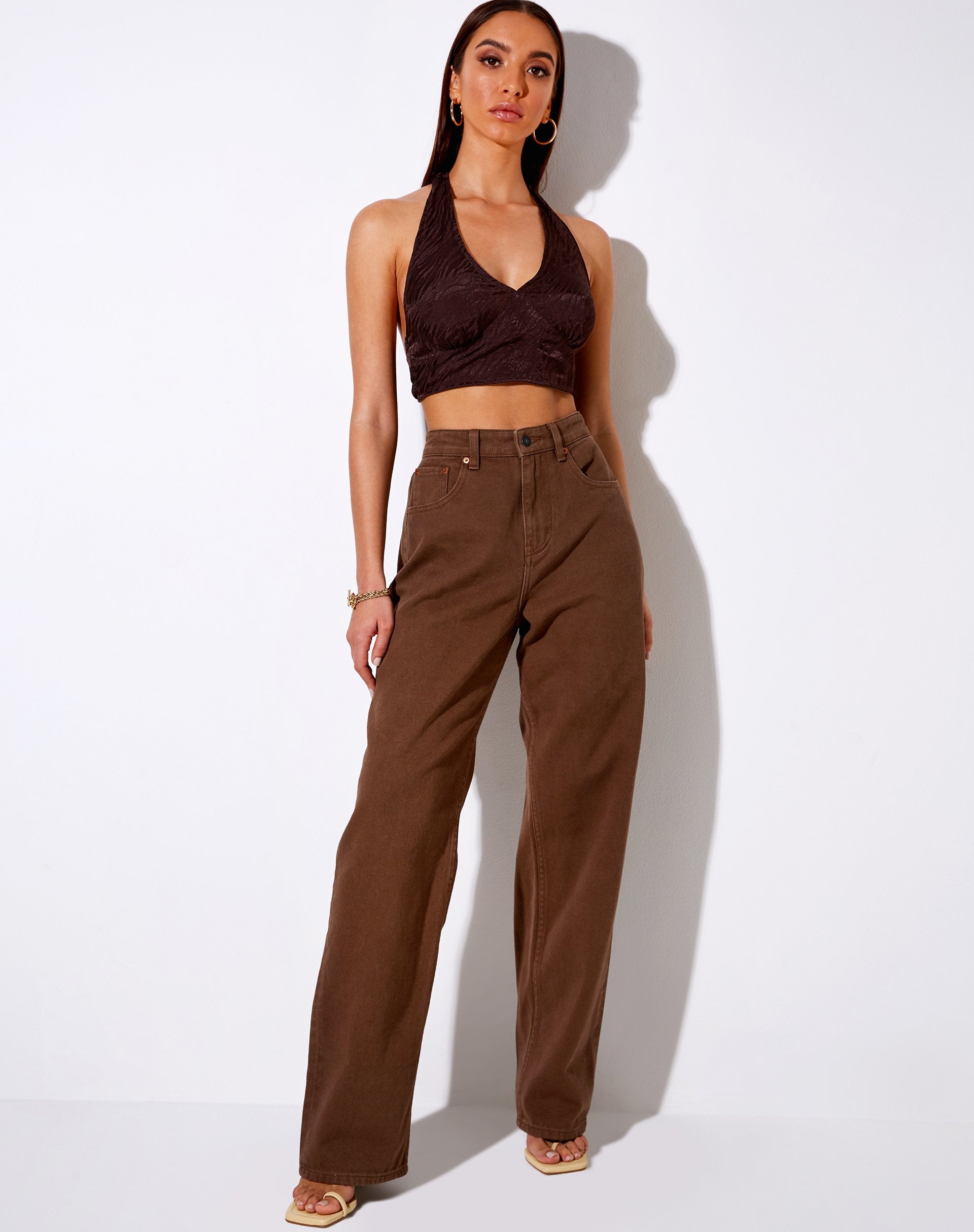 Image de Naya Crop Top in Satin Zebra Bitter Chocolate