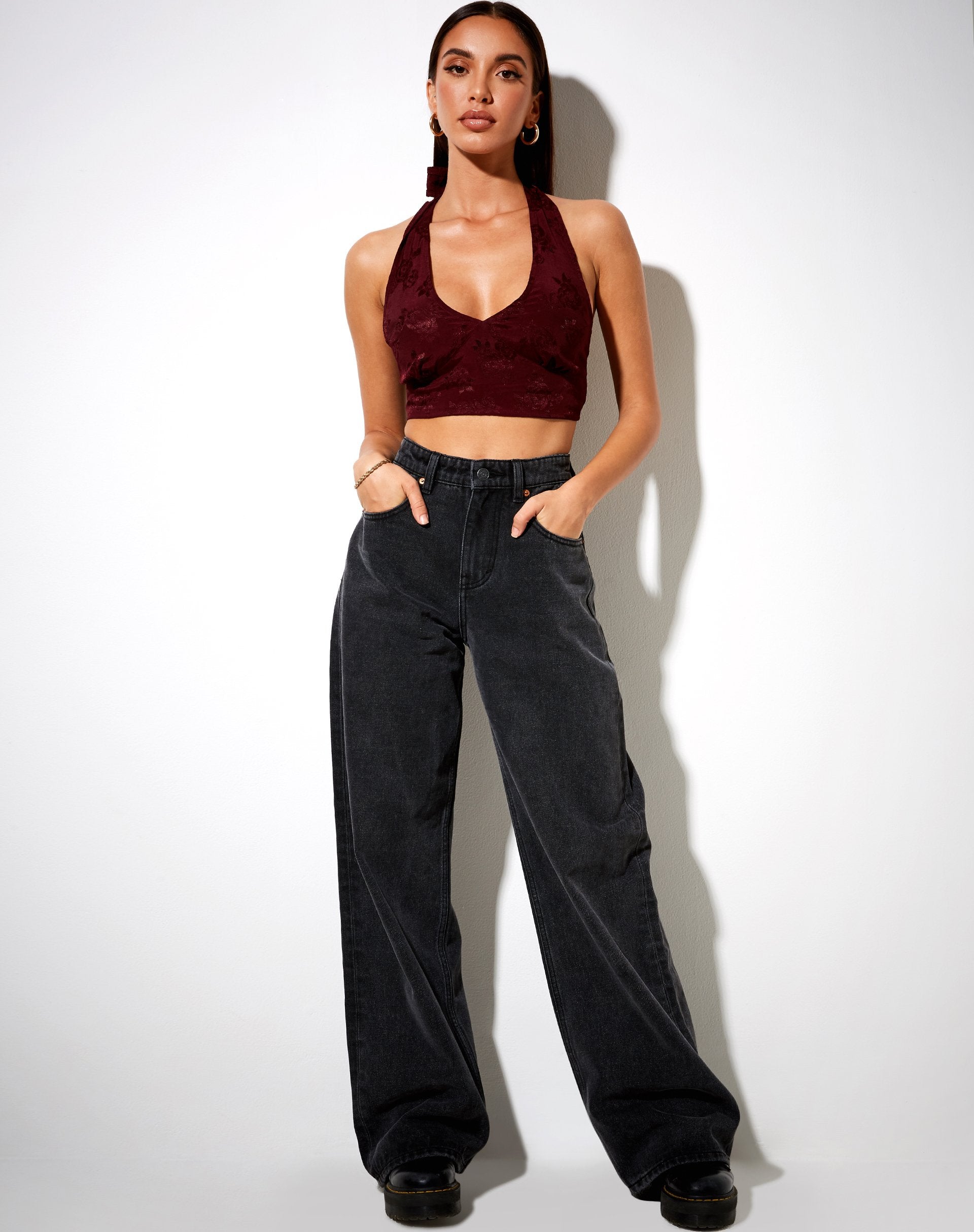 Image de Naya Crop Top in Satin Rose Burgundy