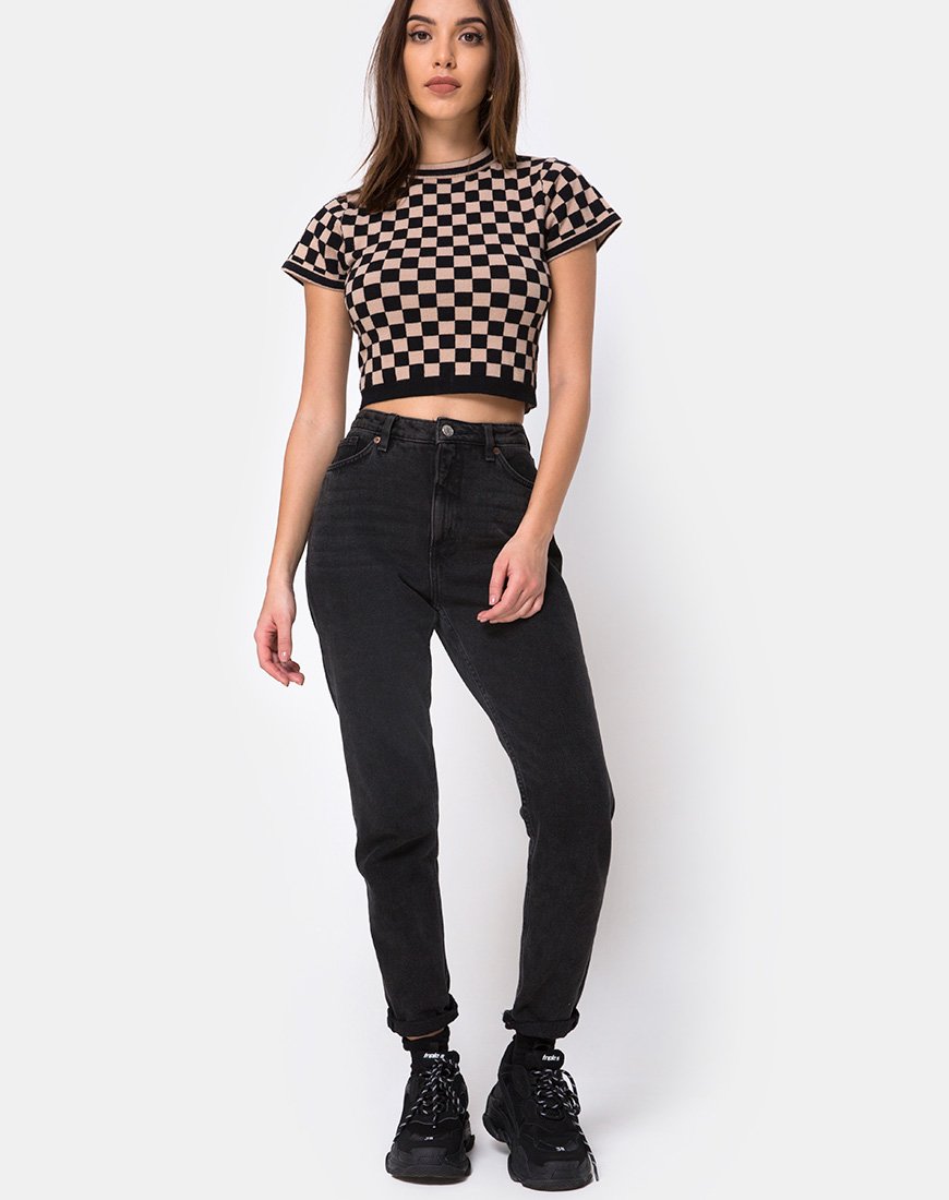 Image de Nelle Crop Top in Checkerboard Tan