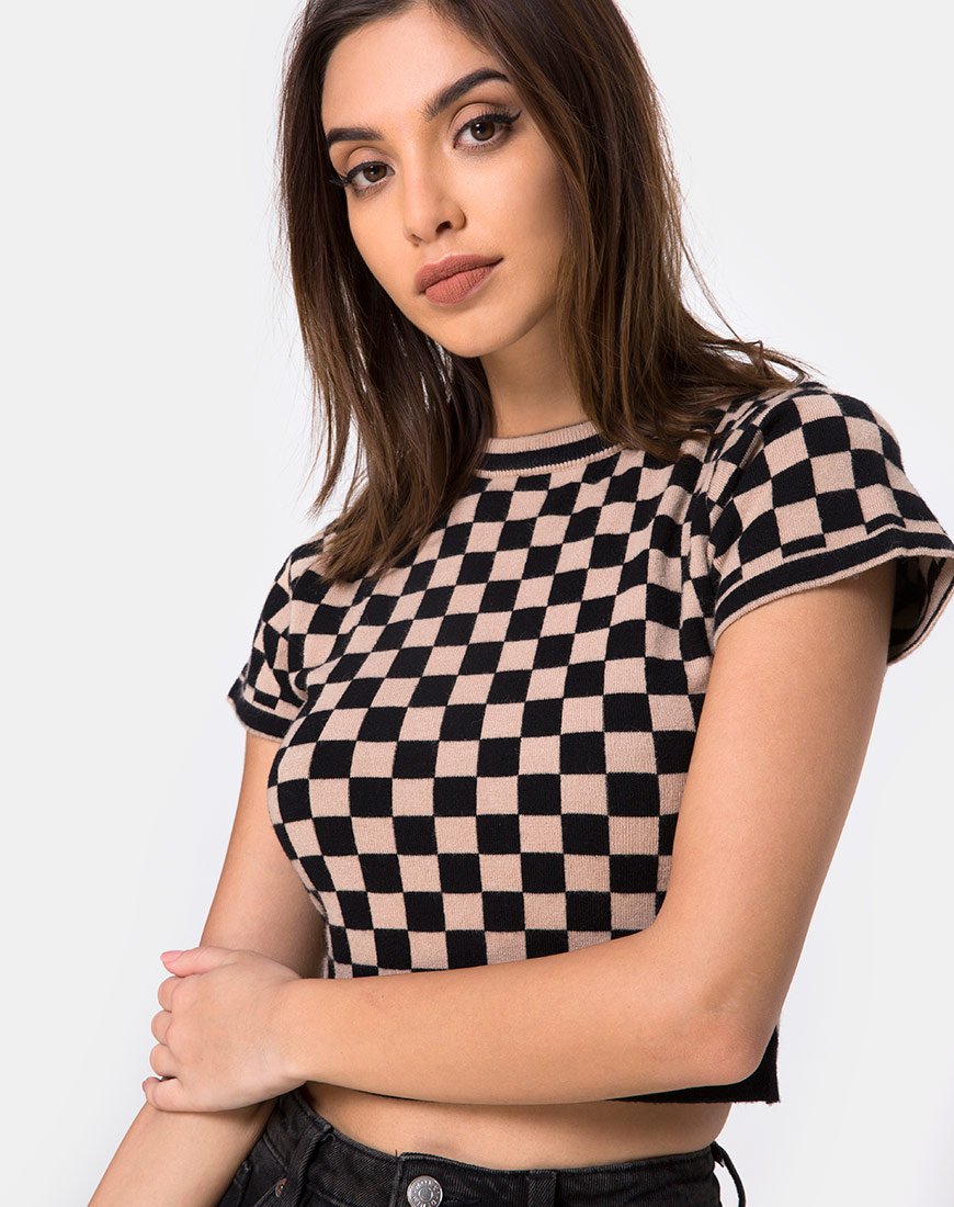 Image de Nelle Crop Top in Checkerboard Tan