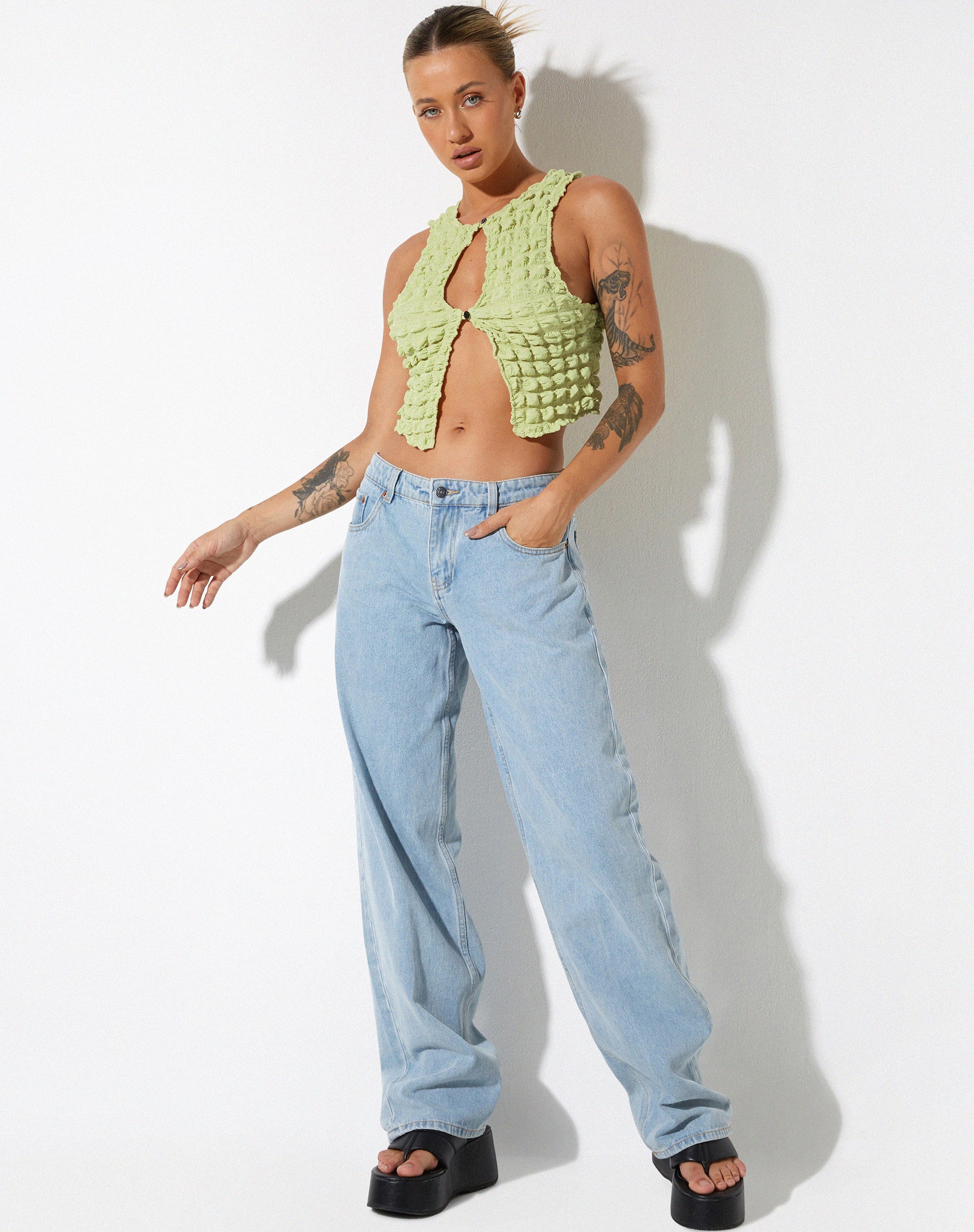 image de Neno Crop Top in Big Bubble Jersey Pastel Lime