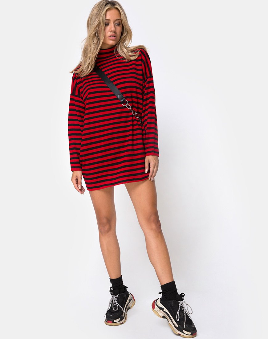 Image de Neivie Jumper in Stripe Horizontal Black / Red
