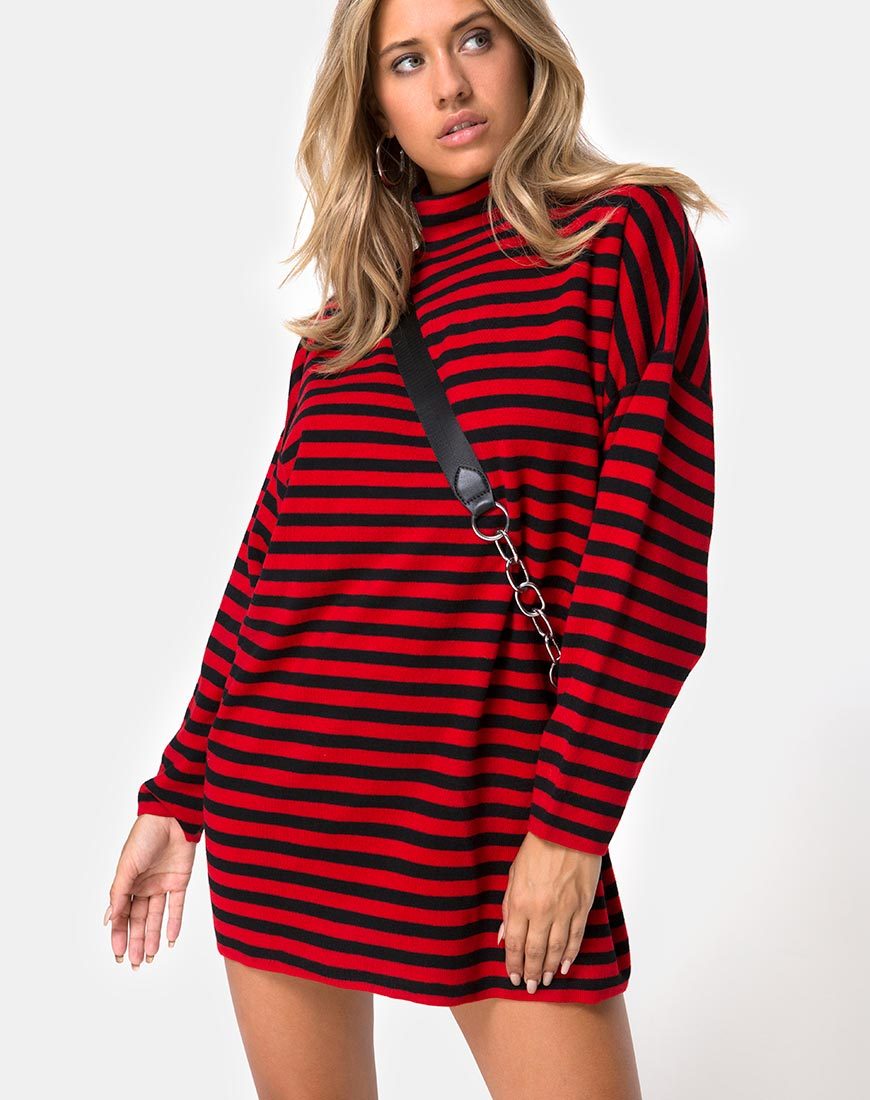 Image de Neivie Jumper in Stripe Horizontal Black / Red