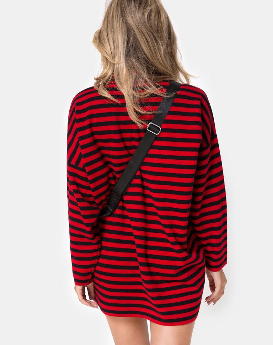 Image de Neivie Jumper in Stripe Horizontal Black / Red