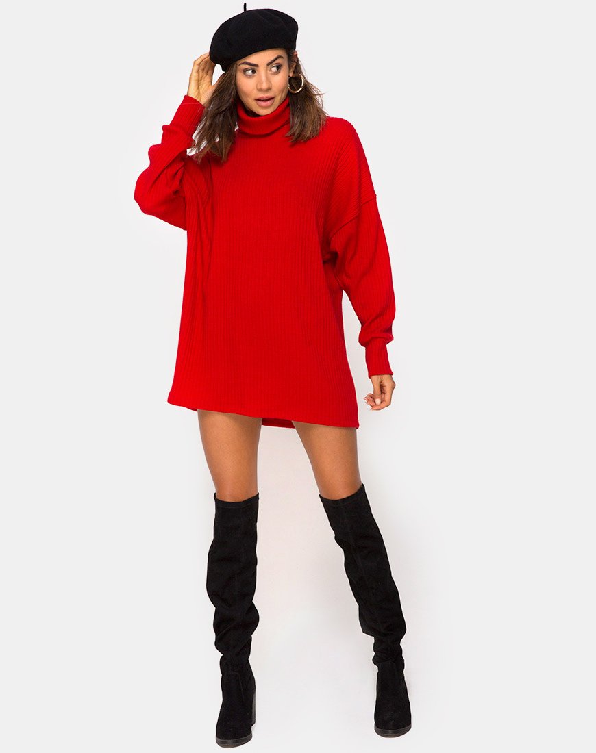 Image de la robe à col haut Neve en rouge