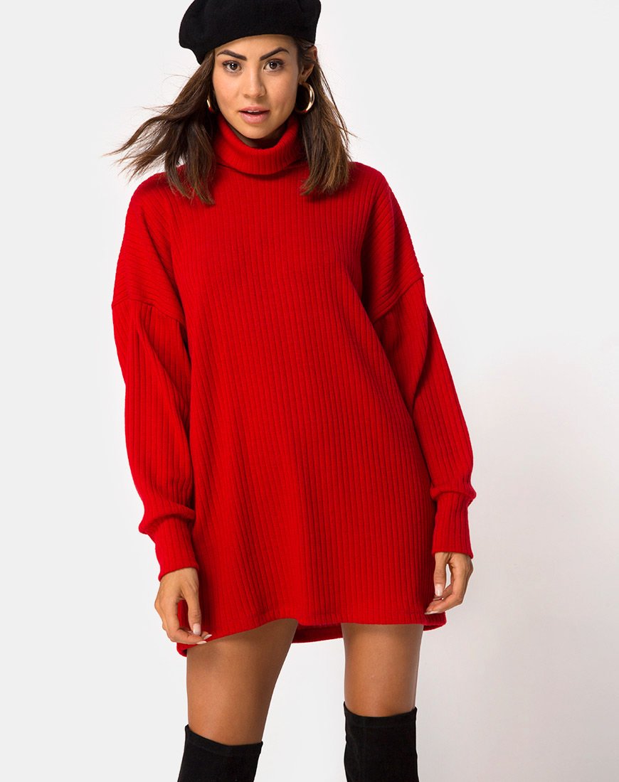 Image de la robe à col haut Neve en rouge