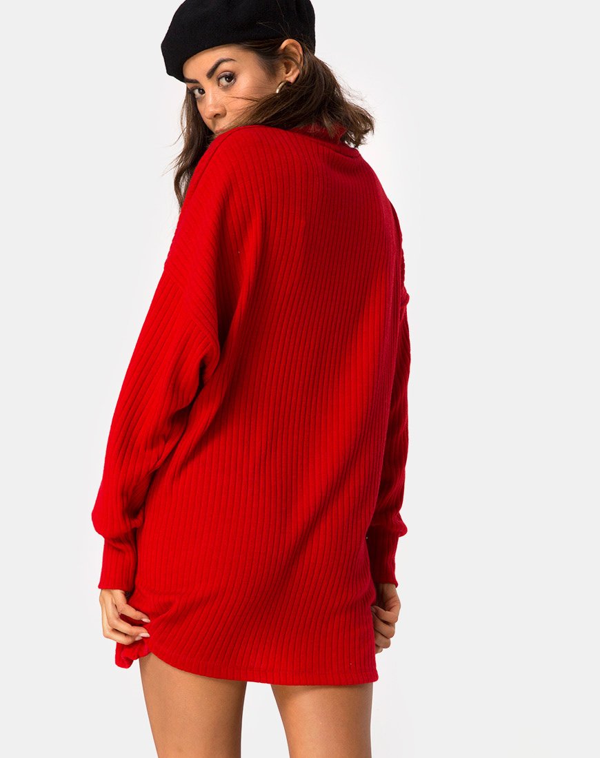 Image de la robe à col haut Neve en rouge