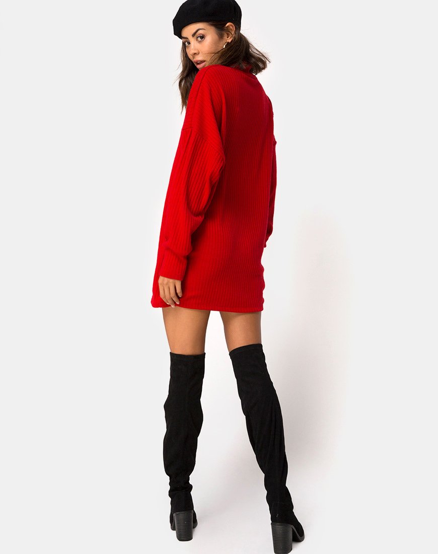 Image de la robe à col haut Neve en rouge
