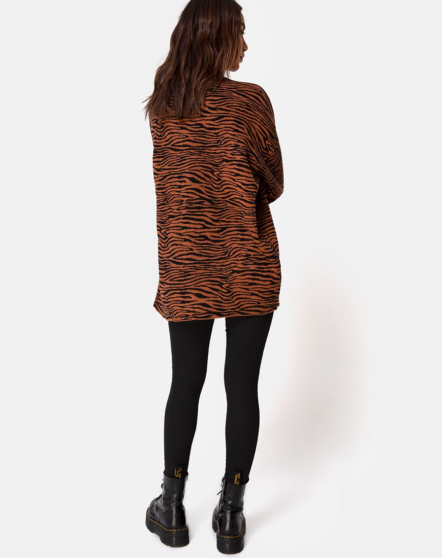 Image de Neivie - Pull à col roulé en tricot tigré - Marron