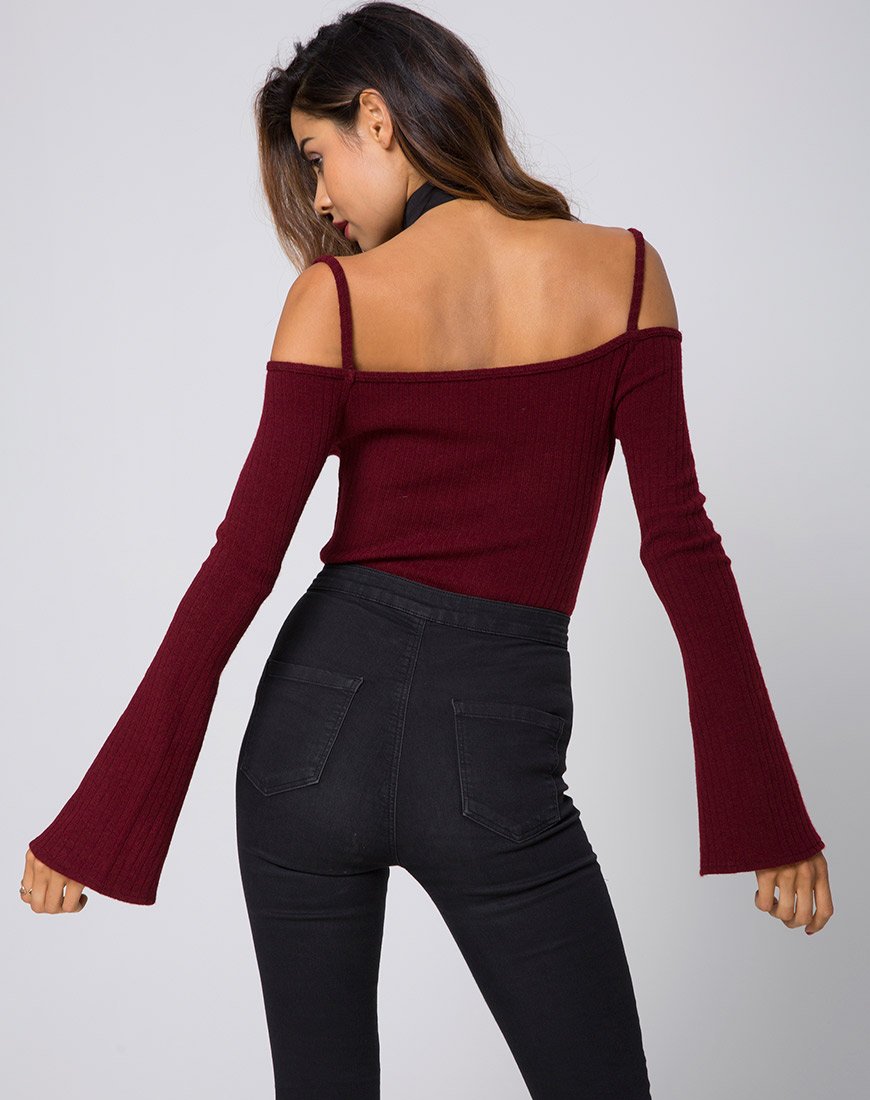 Image of Niani Cold Shoulder Bodice in Rib Knit Burgundy