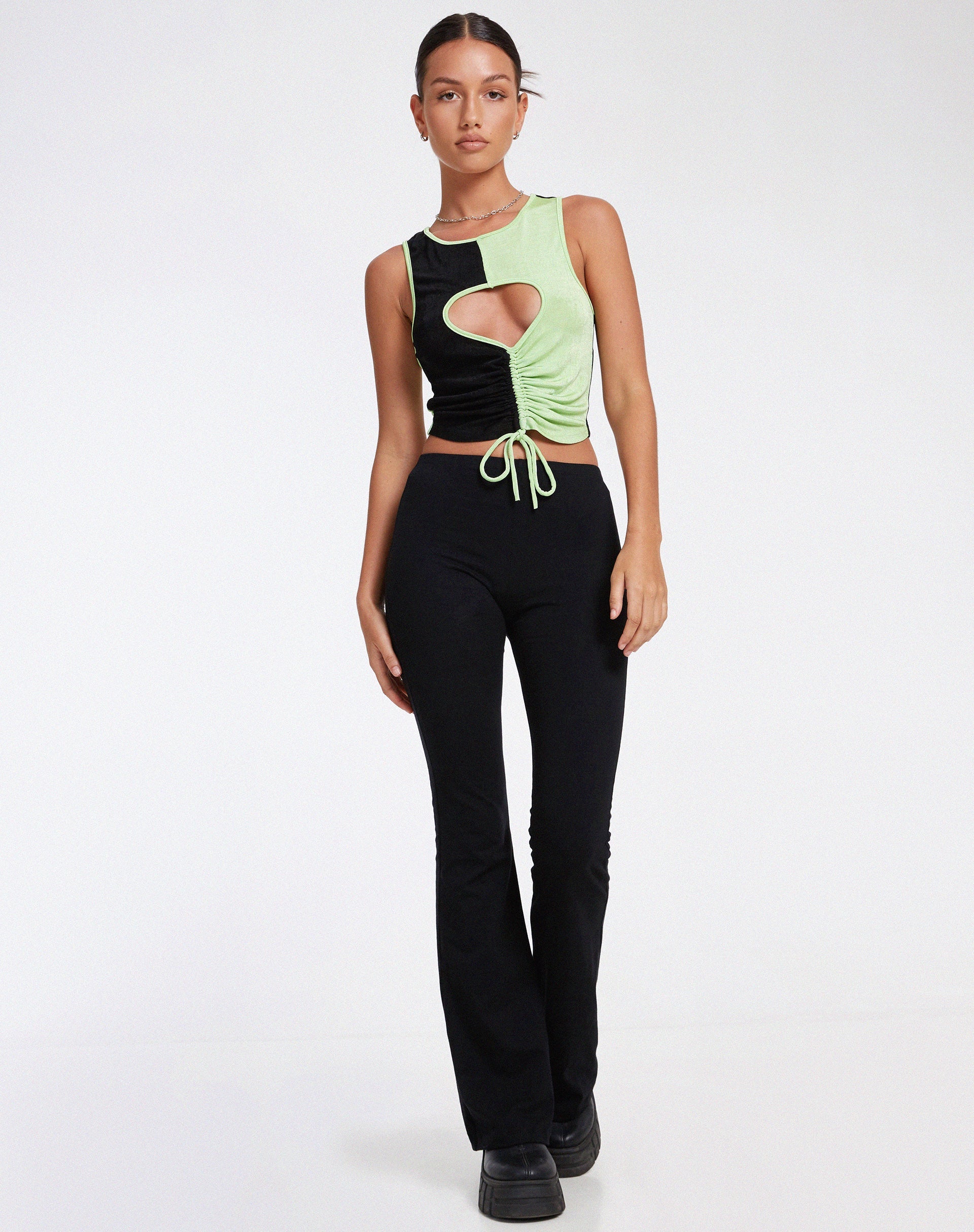 image de Nida Crop Top in Crepe Black and Lime